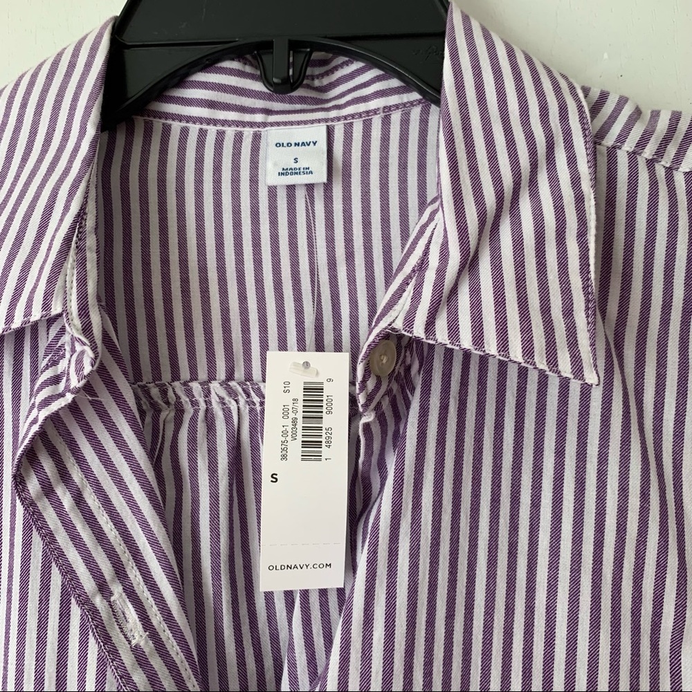 NWT Old Navy Purple and White Stripe Cap Sleeve Burton up shirt - Picture 3 of 9